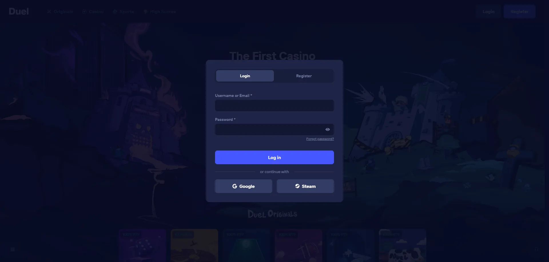 Inicio de sesi&oacute;n en Duel Casino desde m&oacute;vil y escritorio