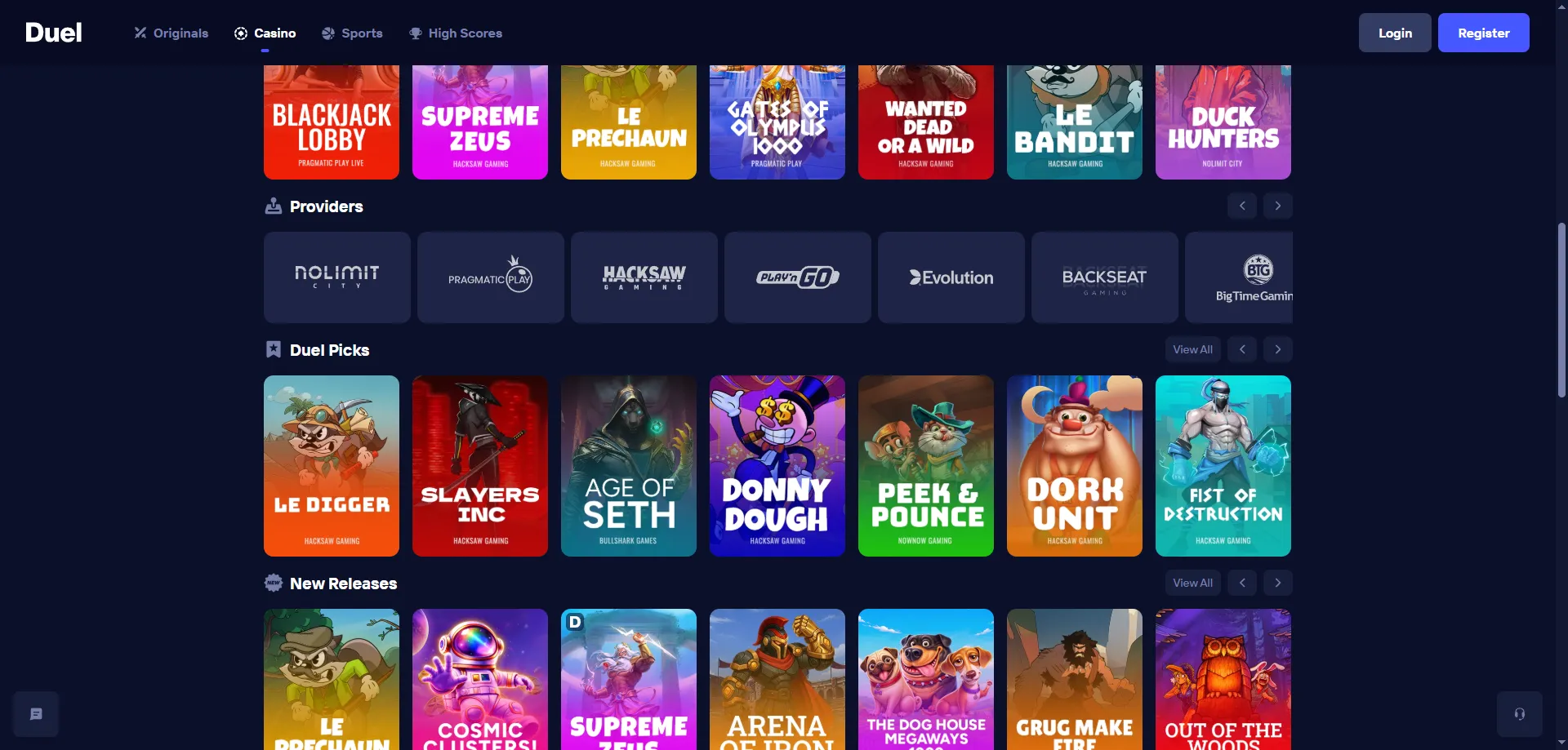 Mesas de casino en vivo en Duel Casino con crupiers reales