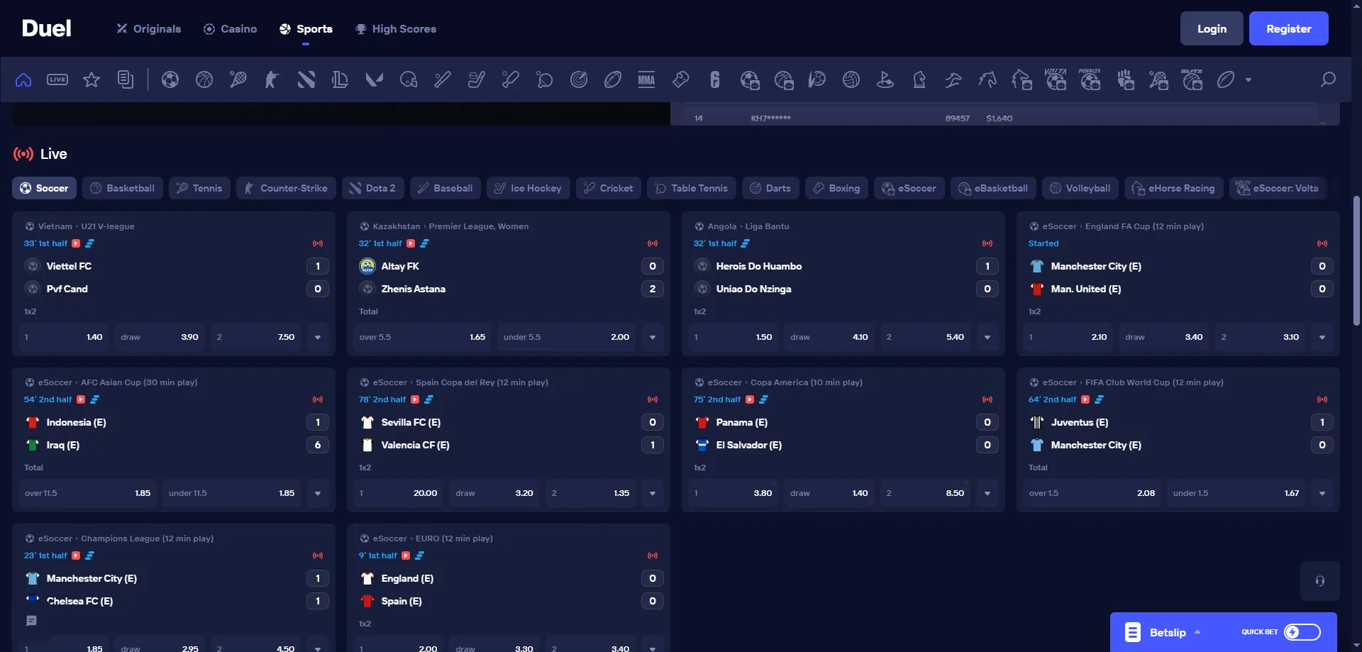 Apuestas deportivas en Duel Casino con Betby &ndash; mercados y cuotas